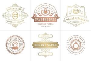 mariage invitations enregistrer le Date logos et badges élégant modèles ensemble vecteur