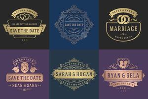 mariage invitations enregistrer le Date logos et badges élégant modèles ensemble vecteur