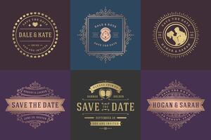 mariage invitations enregistrer le Date logos et badges élégant modèles ensemble vecteur