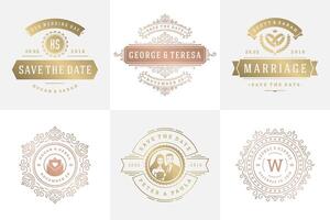 mariage invitations enregistrer le Date logos et badges élégant modèles ensemble vecteur