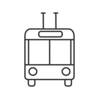 trolleybus en icône linéaire vue de face. autocar de chariot. illustration de la ligne mince. chariot sans rail. symbole de contour. dessin de contour isolé de vecteur