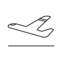 icône linéaire de départ d'avion. illustration de la ligne mince. avion au décollage. symbole de contour. dessin de contour isolé de vecteur