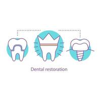 icône de concept de restauration dentaire. illustration de fine ligne idée de dentisterie. stomatologie. implant dentaire, couronne. dessin de contour isolé de vecteur