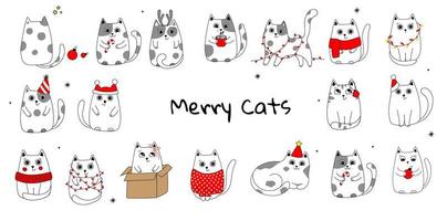 collection de chats de Noël. joyeux noël illustrations de chats mignons avec accessoires vecteur