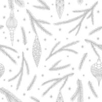 modèle sans couture de noël avec des décorations d'arbre de noël, des branches de pin illustration vectorielle de conception d'art dessiné à la main. vecteur