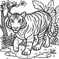 tigre coloration pages. tigre ligne art pour coloration pages. tigre contour vecteur