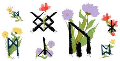 une ensemble de fleurs et symboles avec le des lettres de le alphabet vecteur