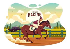 cheval courses compétition illustration avec équestre performance sport et cavalier ou jockeys dans une hippodrome sur plat dessin animé Contexte vecteur