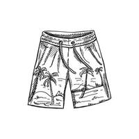 dessiné à la main esquisser de plage shorts. été accessoire isolé sur blanc Contexte. ancien illustration dans gravure style. vecteur