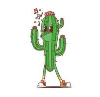 dessin animé rétro cactus sensationnel personnage, hippie Années 70 vecteur