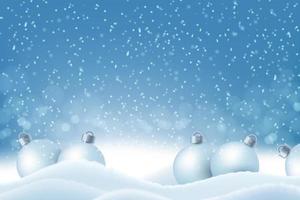 boules de noël sur la neige sur fond bleu vecteur