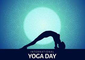 international yoga journée Contexte avec mandala conception et femelle dans yoga pose vecteur