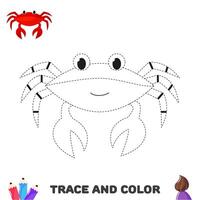 trace et Couleur crabe. écriture entraine toi pour enfants d'âge préscolaire. activité Couleur pages vecteur