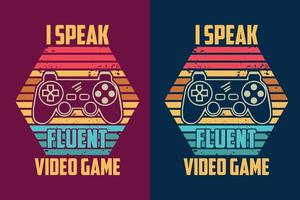 je parle couramment la forme rétro vintage de typographie de jeu vidéo avec un design de t-shirt de jeu joypad vecteur