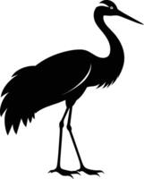 une silhouette de une grue oiseau permanent sur une blanc Contexte vecteur