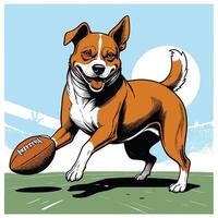 une mignonne chien en jouant américain Football gravé bande dessinée style vecteur