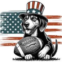 une entlebucher Montagne chien portant américain chapeau avec en portant une américain Football et américain drapeau vecteur
