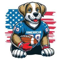 une mignonne chien avec américain drapeau et Football bande dessinée style vecteur