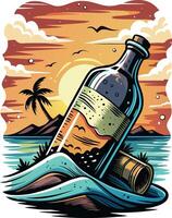 bouteille de Rhum sur le rivage. illustration. vecteur