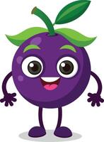 violet prune fruit dessin animé personnage isolé sur blanc Contexte illustration. vecteur