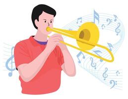 garçon en jouant trombone - musical Roche bande illustration vecteur