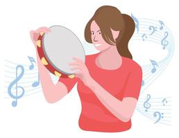femelle en jouant tambourin - musical Roche bande illustration vecteur