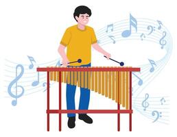 garçon en jouant marimba - musical Roche bande illustration vecteur