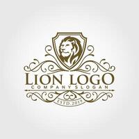 Lion logo modèle. ancien luxe insigne, logotype ou étiqueter. vecteur