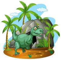 Dinosaure vert debout près de la grotte vecteur