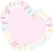 Modèle de bordure avec des notes de musique en forme de coeur vecteur