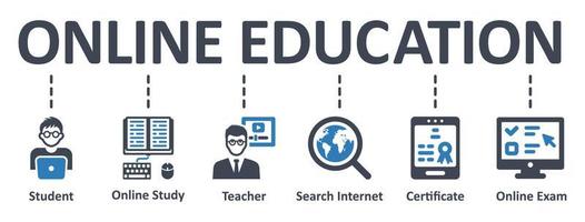 icône de l'éducation en ligne - illustration vectorielle. éducation, étude, e-learning, infographie, modèle, présentation, concept, bannière, pictogramme, jeu d'icônes, icônes . vecteur