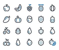 jeu d'icônes de fruits - illustration vectorielle. fruits, fruits, nourriture, pomme, mangue, banane, raisins, ananas, pastèque, fraise, icônes . vecteur