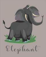 grand l'éléphant mammifère. dessin animé l'éléphant sur le herbe. isolé sur marron Contexte. vecteur