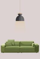 Accueil meubles, vivant pièce intérieur conception. vert canapé chaise avec pendaison lampe. minimal composition 3d le rendu. vecteur