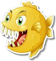 autocollant de dessin animé de poisson piranha en colère vecteur