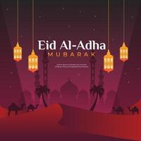 eid Al adha mubarak islamique Festival Contexte conception modèle avec nuit thème vecteur