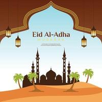 eid Al adha mubarak islamique Festival Contexte conception modèle avec désert thème vecteur