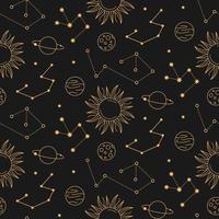 constellations célestes motif harmonieux d'or astrologique sur fond sombre vecteur