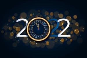nouvel an 2022 arrière-plan flou avec horloge dorée. vecteur