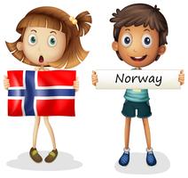 Garçon et fille avec drapeau de la Norvège vecteur