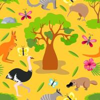 australien animaux sans couture modèle. coloré sans couture arrière-plan, australien animaux, des oiseaux et les plantes. kangourou, autruche, ornithorynque. pour tissu, tapis fond d'écran vecteur
