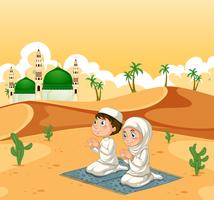 Un couple musulman au désert vecteur