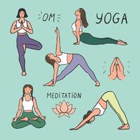 yoga femme doode des illustrations ensemble vecteur