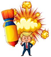 Le président américain Trump avec une bombe atomique en arrière-plan vecteur