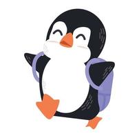 le pingouin heureux va au dessin animé de l'école vecteur