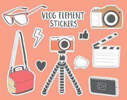 autocollants colorés d'éléments de vlog dessinés à la main vecteur