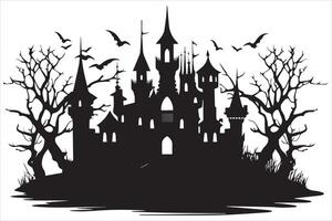 Halloween sorcière maison silhouette conception gratuit vecteur