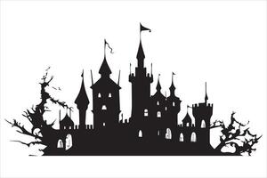 Halloween sorcière maison noir silhouette pro vecteur