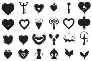 paquet de cœurs l'amour ensemble Icônes silhouette illustration conception gratuit vecteur