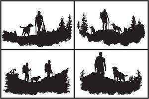 silhouette de homme avec chien blanc Contexte pro vecteur